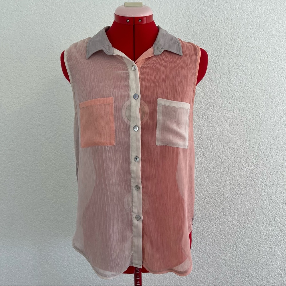 About A Girl Pink and Gray Button Down Shirt